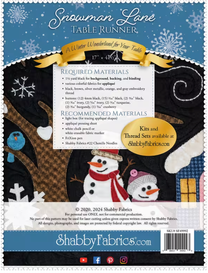Snowman Lane Table Runner - Pattern