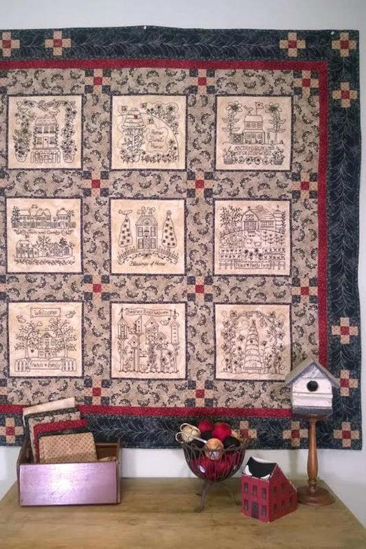 Home and Heart BlackWork Quilt