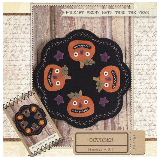 "October" Pumpkins Folkart Penny Mat